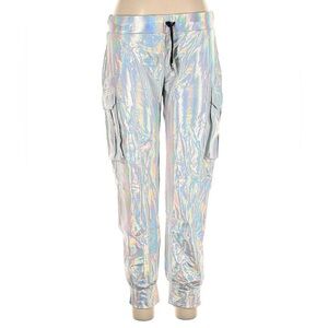 Norma Kamali Hologram Holographic Cargo Jogger Silver Iridescent Pants sz M